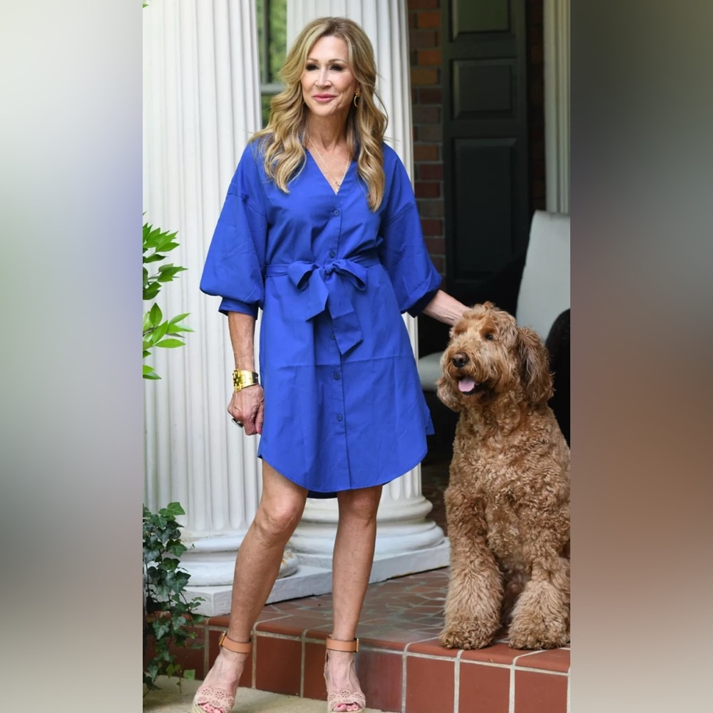 Blue Belted Shirt Dress - Picture 3 of 4